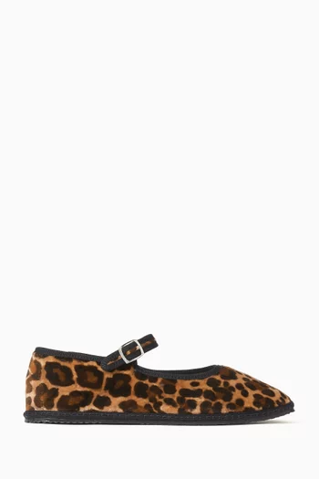 Mary Jane Leopard Ballerina Flats in Velvet