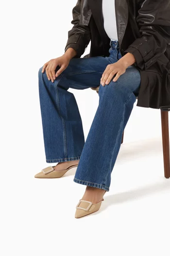 حذاء مسيلبي مفتوح من الخلف بكعب 50 مم جلد محفور بنقشة جلد الأفعى