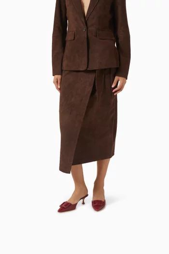 حذاء مسيلبي مفتوح من الخلف بكعب 50 مم جلد محفور بنقشة جلد الأفعى