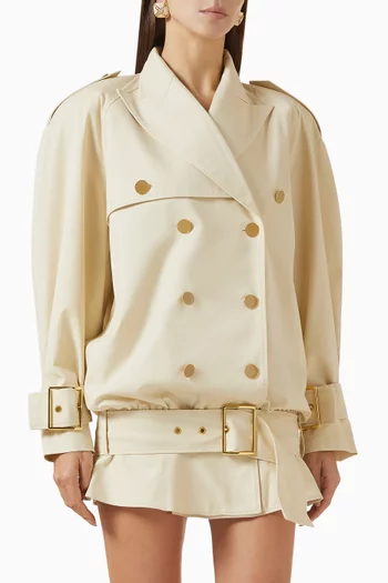 Signature Bomber Jacket with Peplum in Gabardine