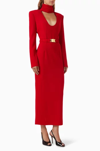 فستان بياقة درابيه كريب