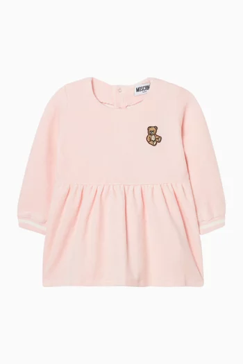 Bear Graphic Flared Dress in Velvet