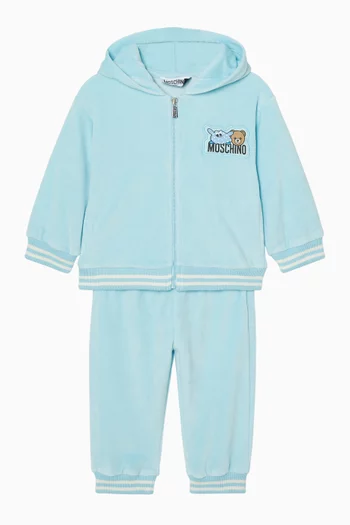 طقم بدلة رياضية بسحّاب وشعار الماركة مخمل