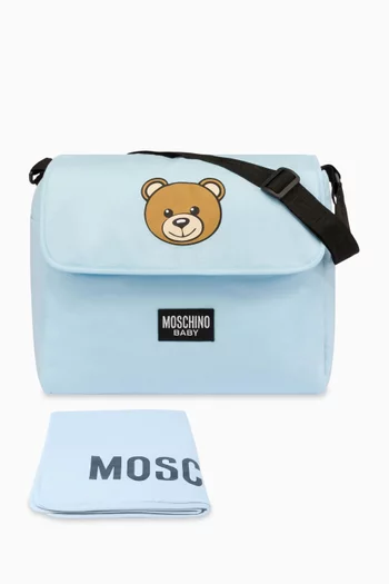 Teddy-print Changing Bag with Mat