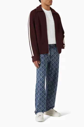 كارديغان بخطوط جانبية وسحّاب مزيج قطن