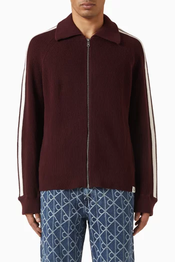 كارديغان بخطوط جانبية وسحّاب مزيج قطن