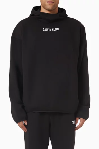 كنزة بغطاء رأس وشعار الماركة مزيج فيسكوز