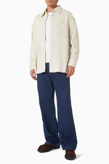 قميص بنمط جاكيت بفتحات جانبية قماش قطني مخملي مضلع