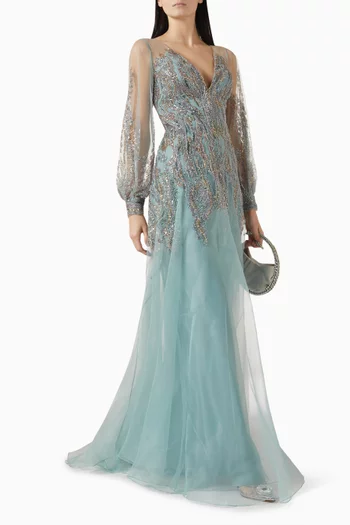Bead-embellished Gown in Organza & Tulle
