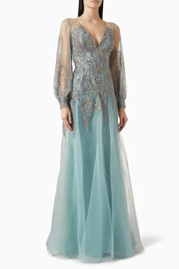 Bead-embellished Gown in Organza & Tulle