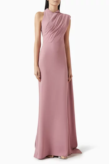 Padded-shoulder Cape Dress in Crepe