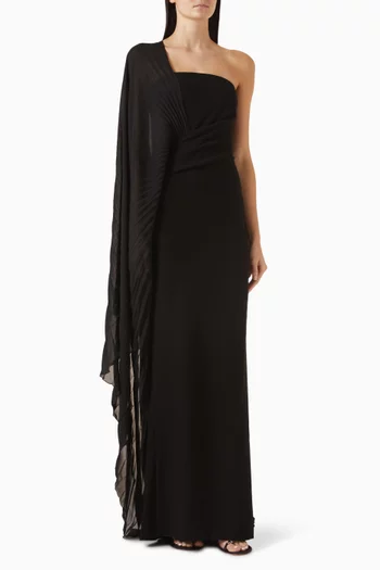 Asymmetric Drape Dress in Crepe & Satin