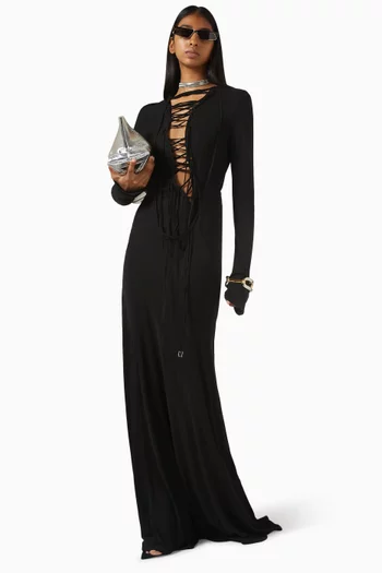 Lace-front Dress in Viscose Crepe