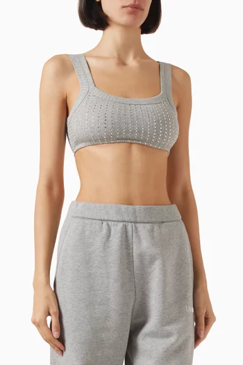 Rhinestone-embellished Crop Top in Rib-knit