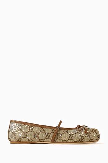Crystal-embellished Mary Jane Ballet Flats in GG Canvas