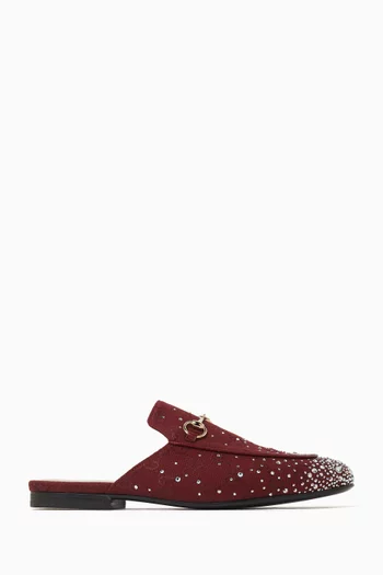 حذاء برينستاون مفتوح من الخلف ومرصع بالكريستال قنب بنقشة شعار حرفي GG‏