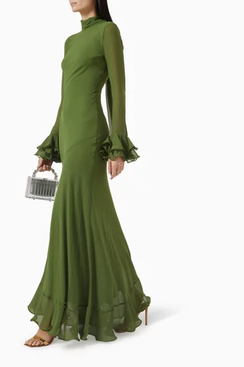 Daira Ruffle-sleeve Dress in Chiffon