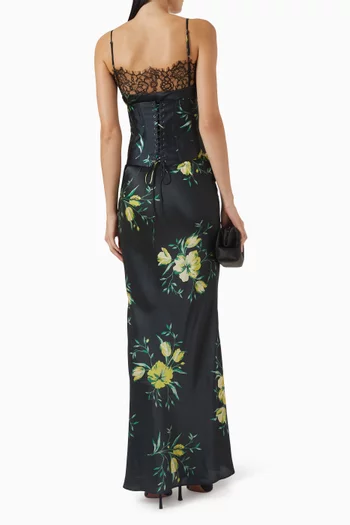 Cleodora Printed Dress Silk Satin & Lace