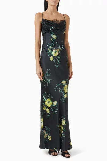 Cleodora Printed Dress Silk Satin & Lace