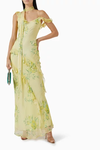 Hemera Ruffle Maxi Dress in Silk Chiffon