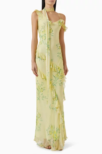 Hemera Ruffle Maxi Dress in Silk Chiffon