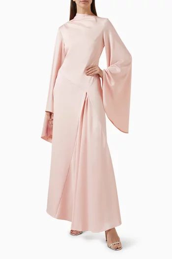 Hausos Flared-sleeve Dress in Satin Crepe