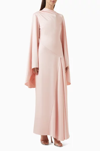 Hausos Flared-sleeve Dress in Satin Crepe