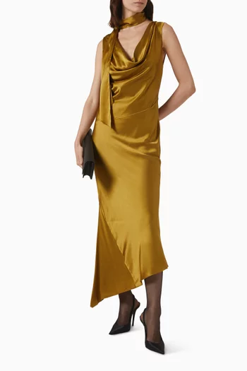 Thebe Cowl-neck Dress in Silk Satin