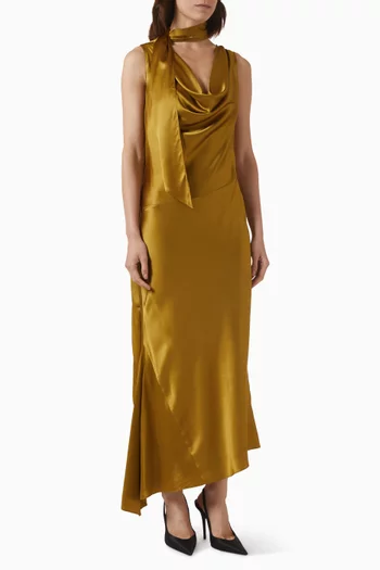 Thebe Cowl-neck Dress in Silk Satin