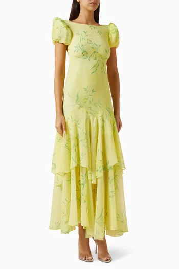 فستان طويل مزين بنقشة زهور