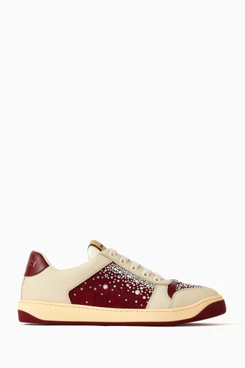 Crystal-embellished Sneakers in Leather & GG Canvas