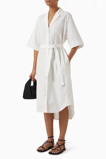 Belted Shirt Midi Dress in Cotton