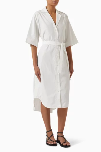 Belted Shirt Midi Dress in Cotton
