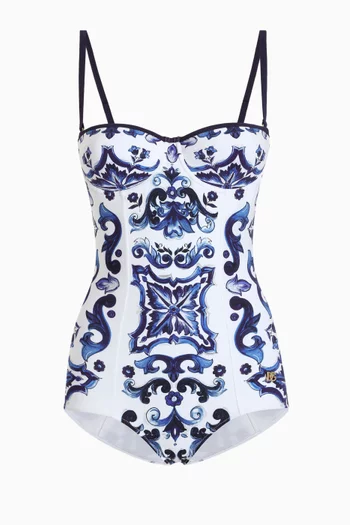Majolica-print Balconette One-piece Swimsuit