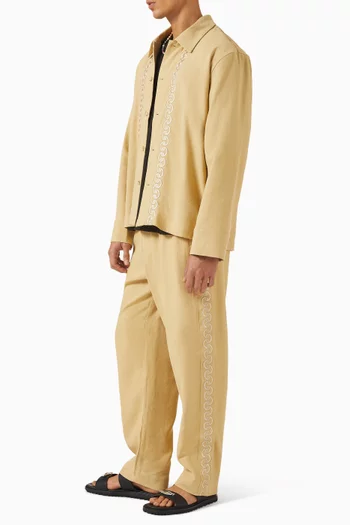 Embroidered Resort Pants in Linen-blend