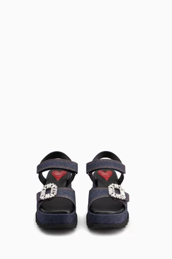 Slidy Viv' 65 Wedge Sandals in Cotton-denim