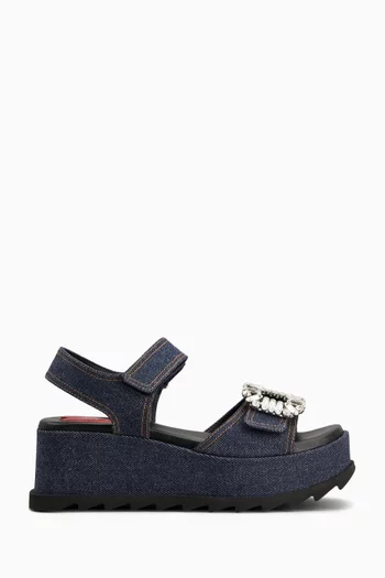 Slidy Viv' 65 Wedge Sandals in Cotton-denim