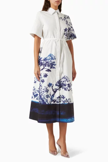 Shirt Midi Dress in Cotton Poplin