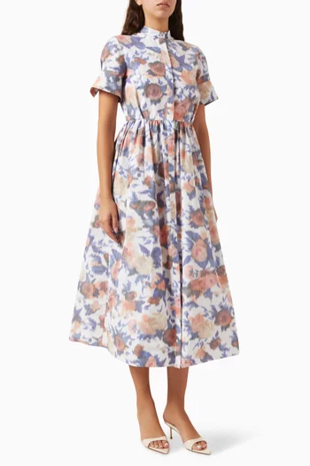 Floral Midi Dress in Taffeta