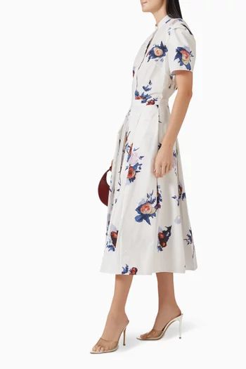 Rose Bouquet Painted Midi Skirt  in Cotton-poplin