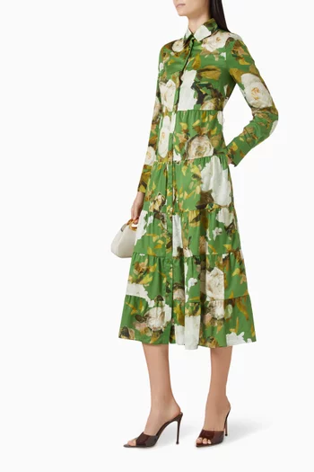 Rose Bouquet Tiered Shirt Dress in Cotton
