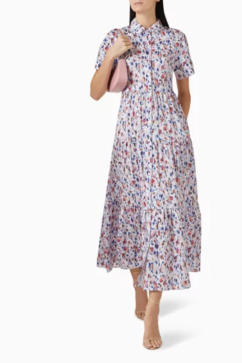 Abstract Rose-print Shirt Midi Dress in Cotton