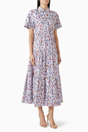 Abstract Rose-print Shirt Midi Dress in Cotton