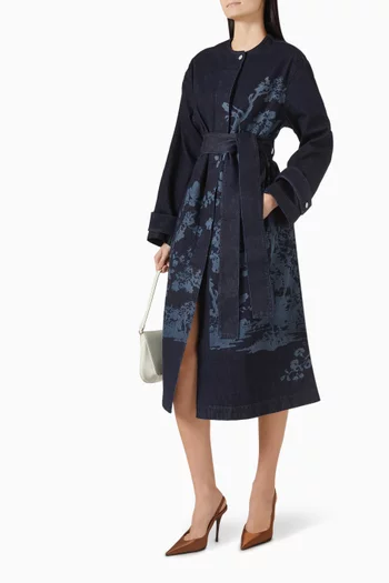 Belted Coat Midi Dress in Denim