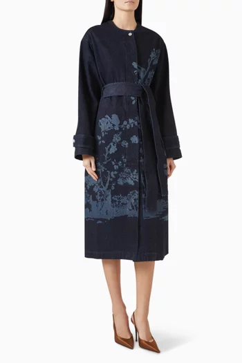Belted Coat Midi Dress in Denim