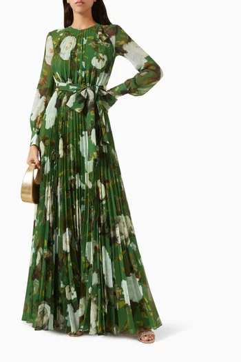 Printed Pleated Gown in Voile