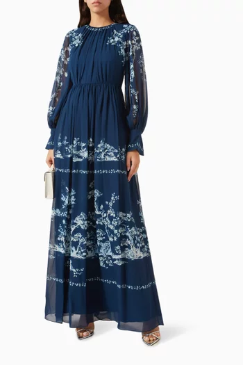 Printed Gown in Silk Voile