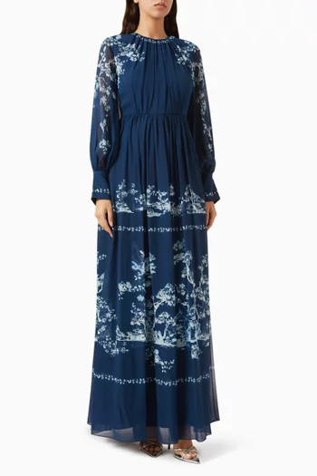 Printed Gown in Silk Voile