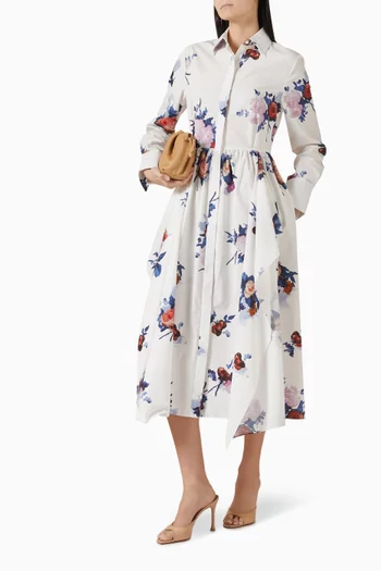 Floral-print Midi Shirt Dress in Cotton-poplin