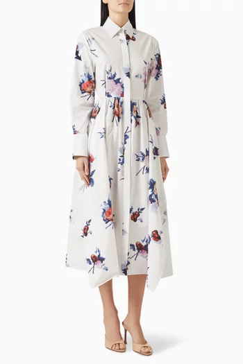 Floral-print Midi Shirt Dress in Cotton-poplin